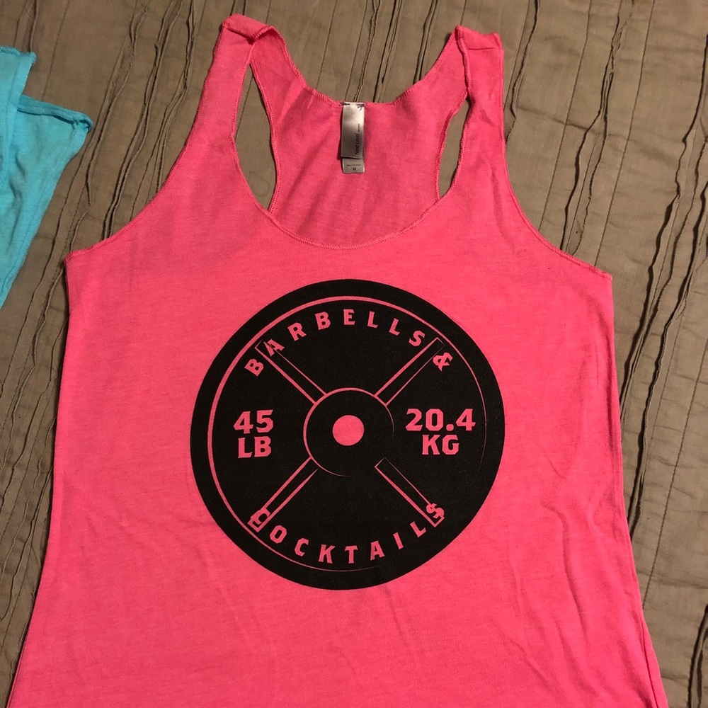 Barbells and Cocktails pink tank top!